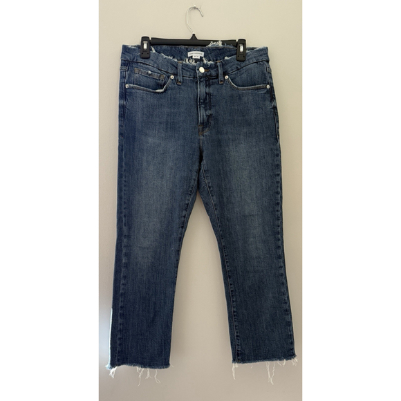 Good American Frayed Hem Straight Leg Jeans GSSPL255T Blue Indigo Size 12/31 - Picture 1 of 5